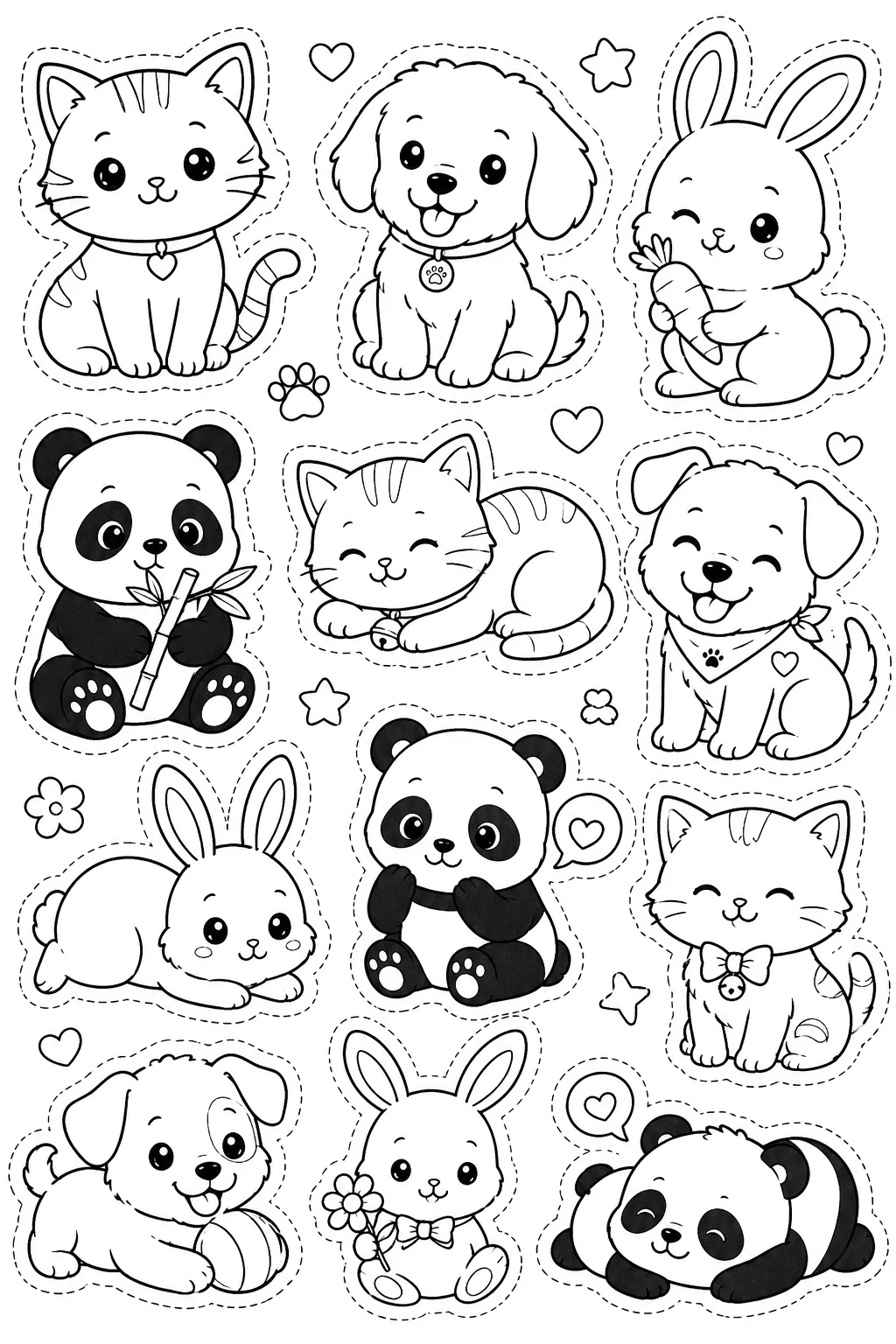 Cute Animal Doodles Coloring Pages Free Printable - Adorab - Design 1