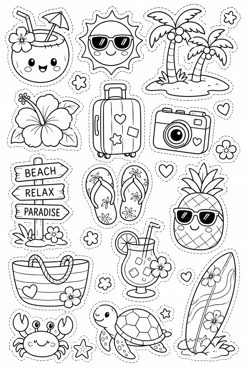 Vacation Doodles Coloring Pages Free Printable for Kids - Design 1