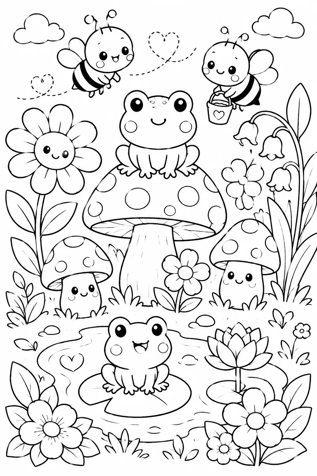 Kawaii Garden Friends Coloring Pages Free Printable - Design 2