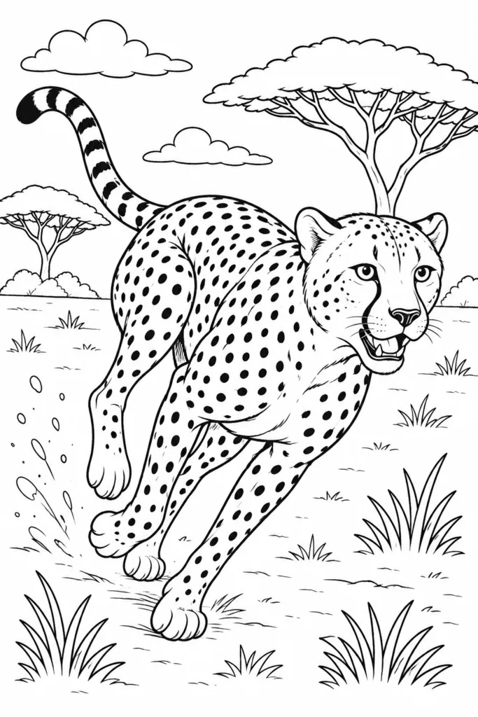 Cheetah Coloring Pages Free Printable for Kids - Exciting - Design 5