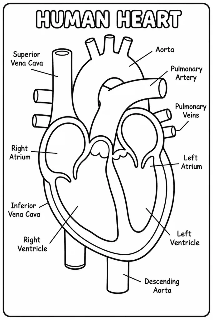 Human Heart Coloring Pages Free Printable - Design 1