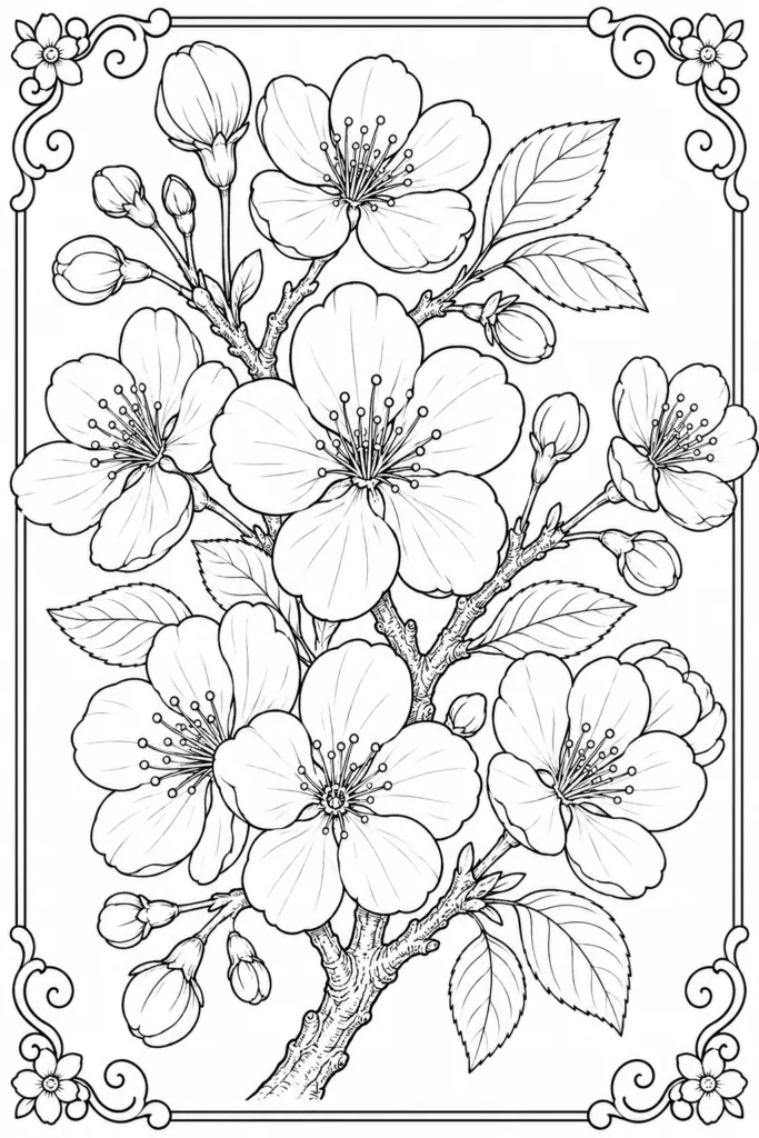 Blossom Coloring Pages Free Printable - Beautiful Floral - Design 5