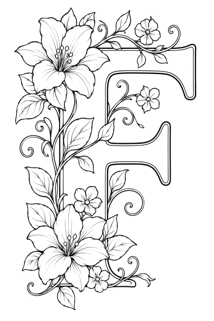 Alphabet Letter F Coloring Pages Free Printable - Design 1