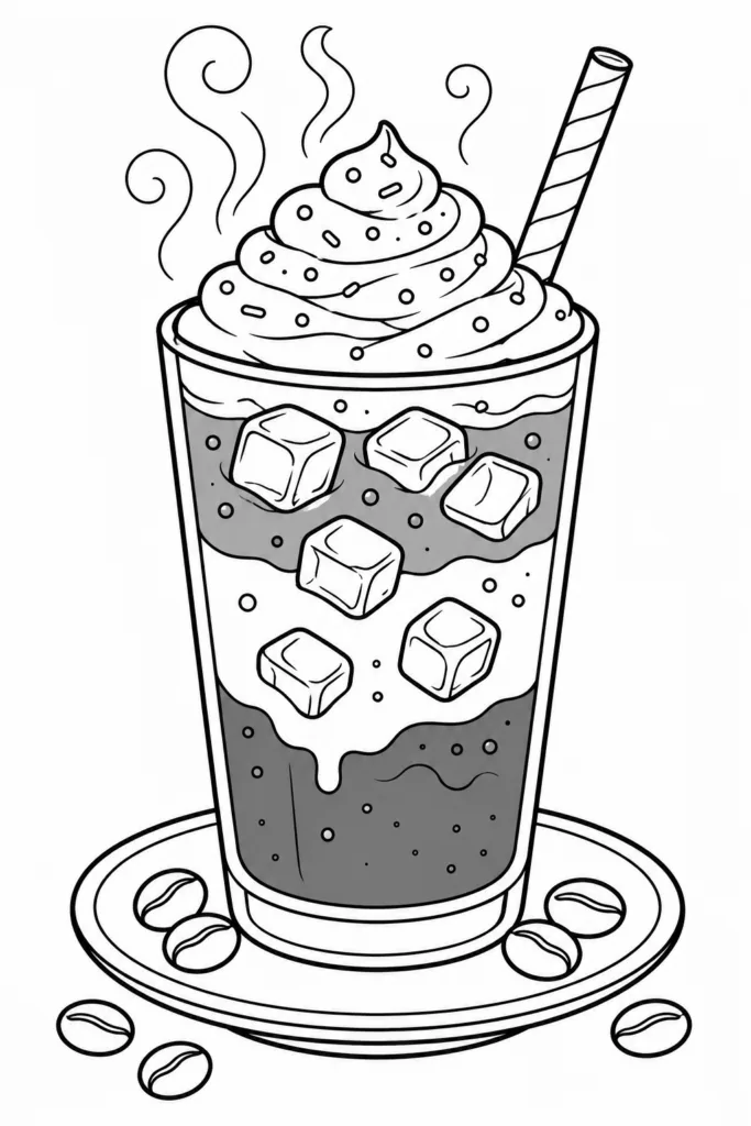 iced coffee coloring pages free printable for Kids - Cozy - Design 5