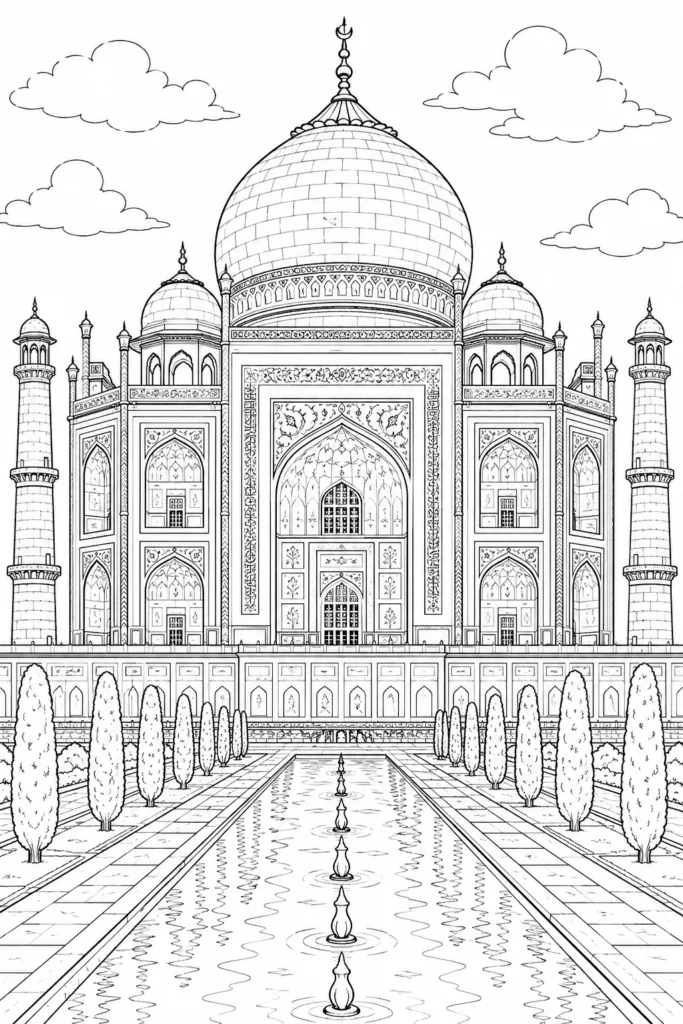 Taj Mahal Coloring Pages Free Printable - Stunning - Design 1