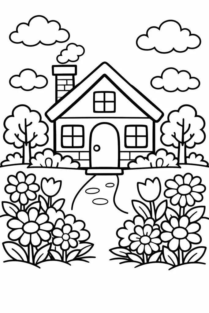 Cozy cottage house coloring pages Free Printable - Design 5