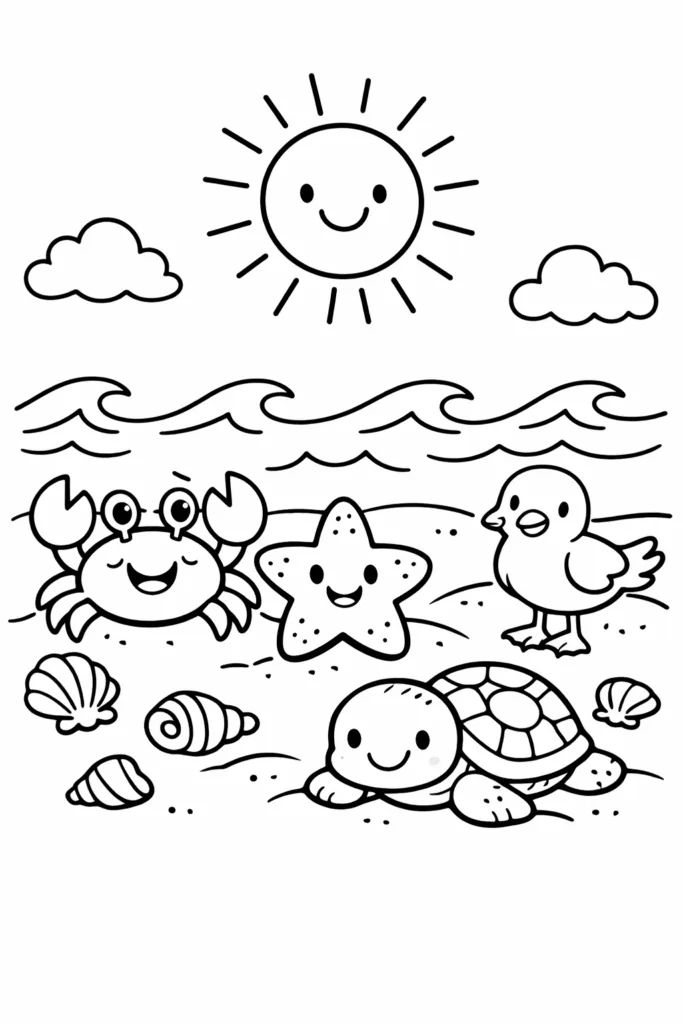 Beach Coloring Pages Free Printable for Kids - Design 3