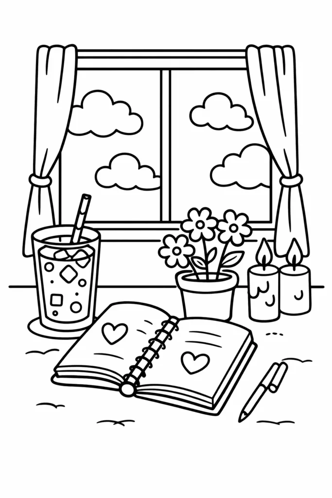 Aesthetic Coloring Pages Free Printable - Beautiful Relax - Design 3