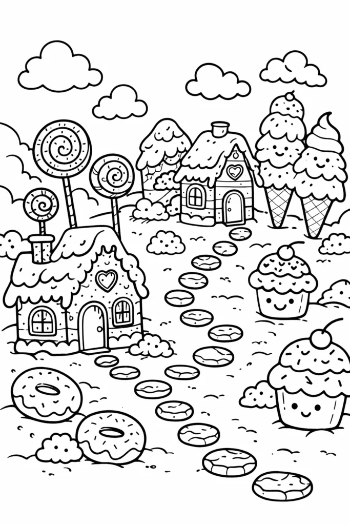 Candy Land Coloring Pages Free Printable for Kids - Design 3