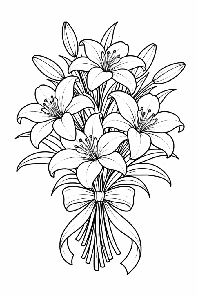 Lilly Flowers Coloring Pages Free Printable - Beautiful - Design 3