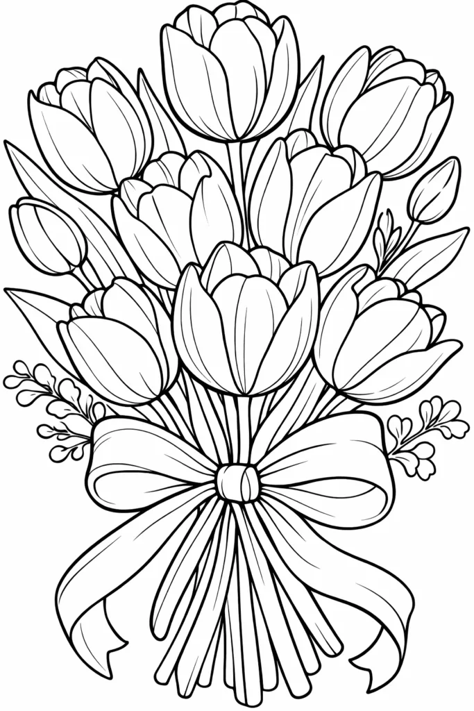 Tulip Flowers Coloring Pages Free Printable - Beautiful - Design 4