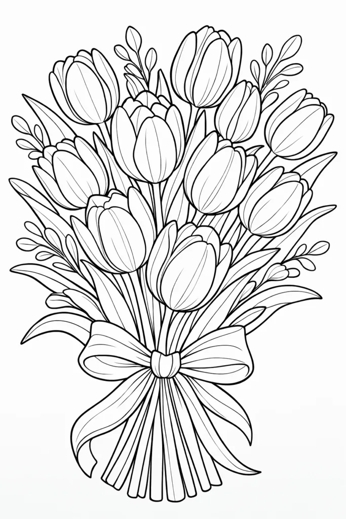 Tulip Flowers Coloring Pages Free Printable - Beautiful - Design 5