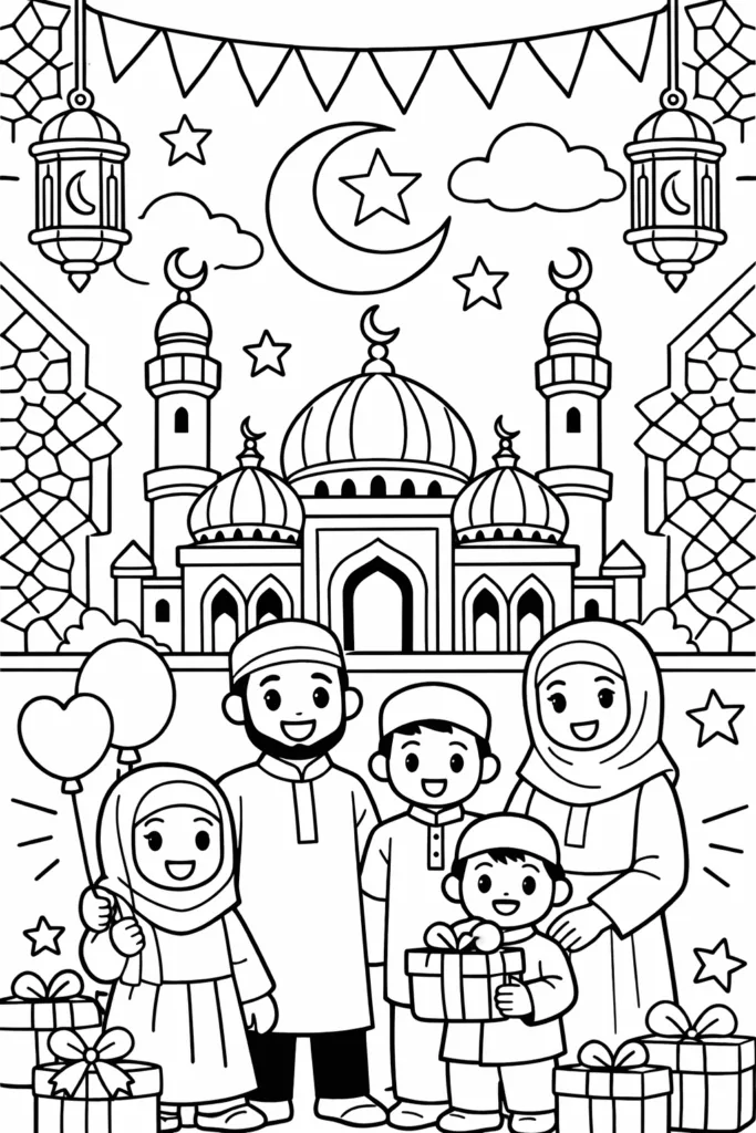 Eid Coloring Pages Free Printable for Kids - Creative - Design 3