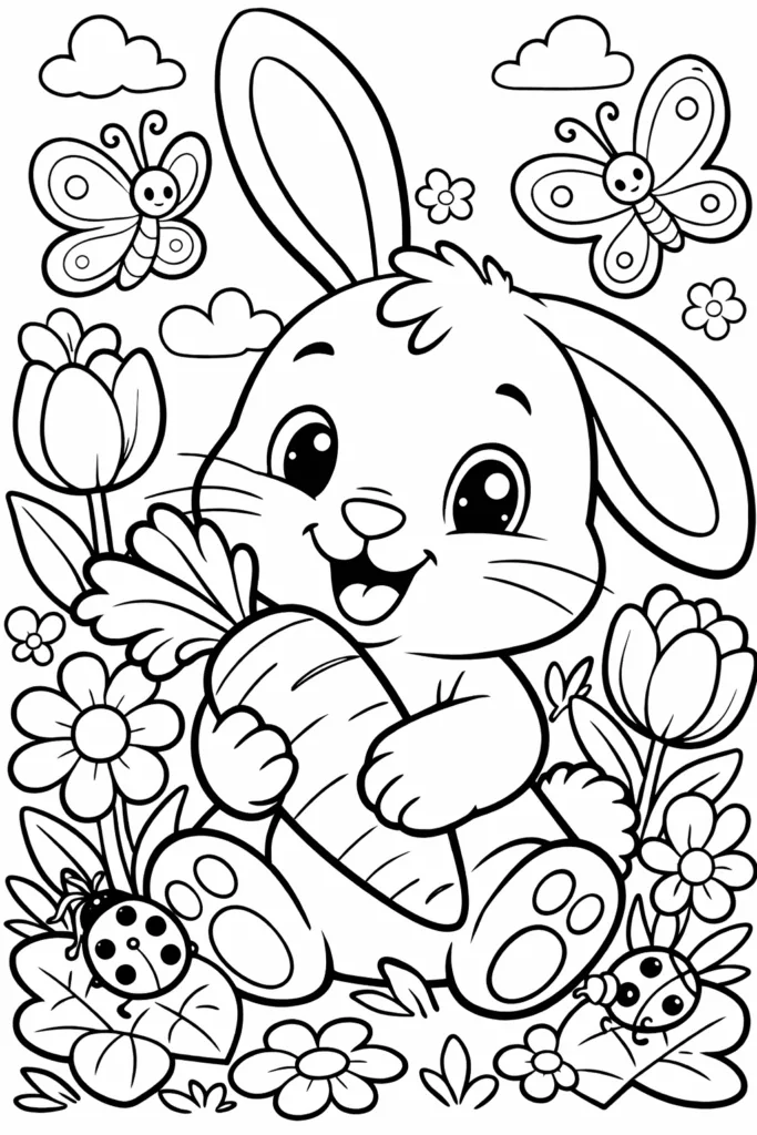 Cute Rabbit Coloring Pages Free Printable for Kids - Adora - Design 3