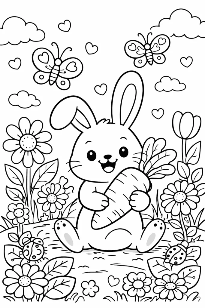Cute Rabbit Coloring Pages Free Printable for Kids - Adora - Design 4