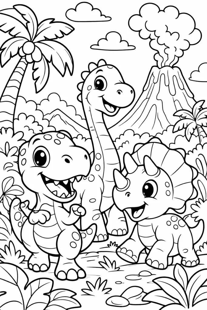 Dinosaurs Coloring Pages Free Printable for Kids - Prehist - Design 3
