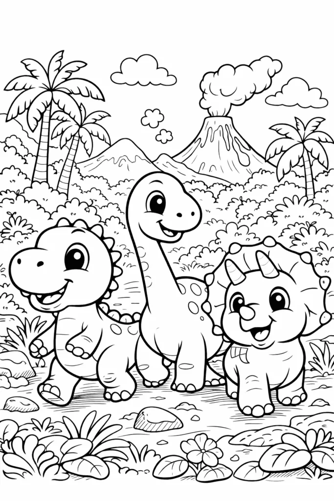 Dinosaurs Coloring Pages Free Printable for Kids - Prehist - Design 4