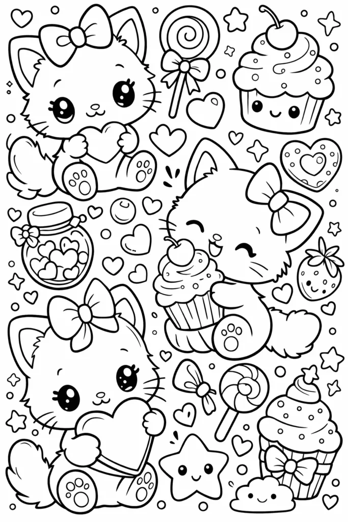 Hello Kitty Coloring Pages Free Printable for Kids - Cute - Design 3