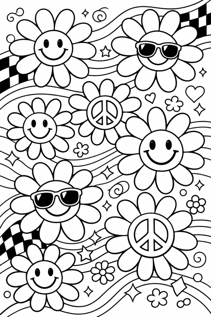 Daisy Flower Coloring Pages Free Printable for Kids - Design 3
