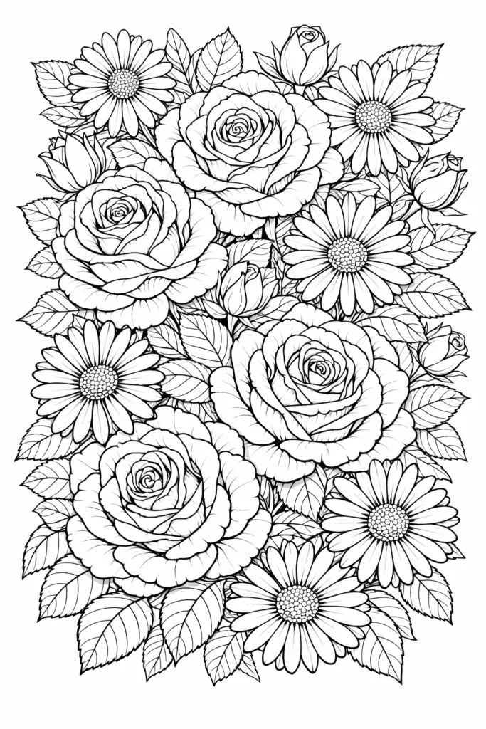 Floral Coloring Pages Free Printable - Beautiful Relax - Design 3