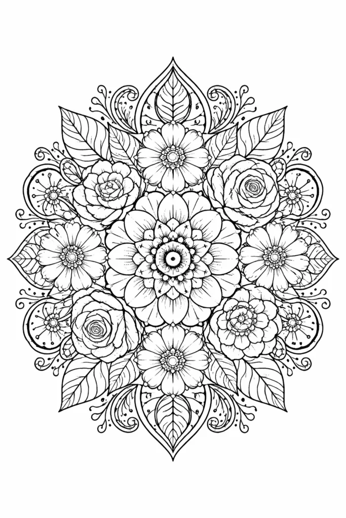 Floral Mandala Coloring Pages Free Printable - Relaxing - Design 1