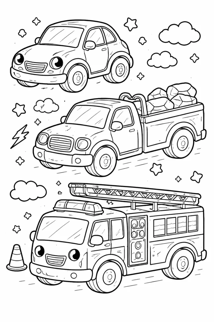 Cartoon Vehicle Coloring Pages Free Printable - Design 3