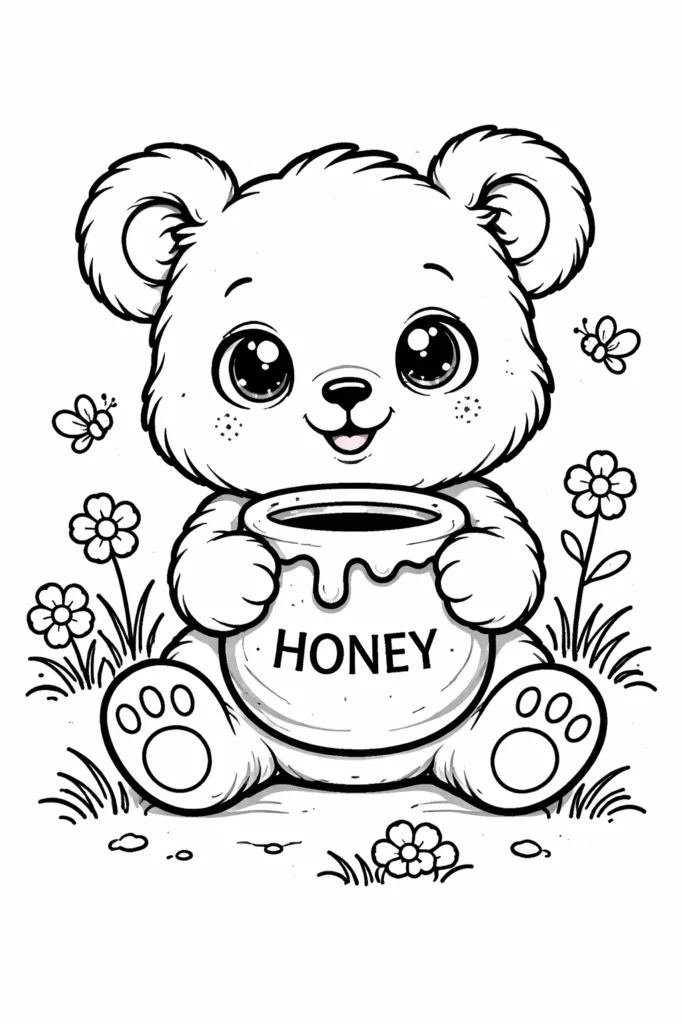 Adorable Bear Coloring Pages Free Printable - Cute - Design 4