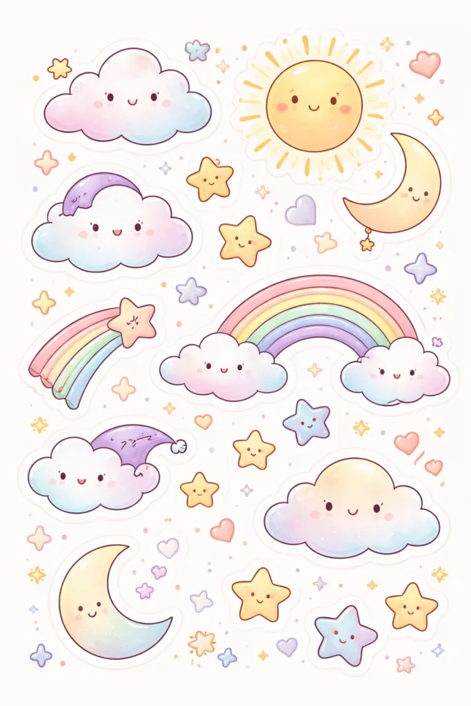 Cute Doodle Stickers Free Printable - Everyday Use - Design 4
