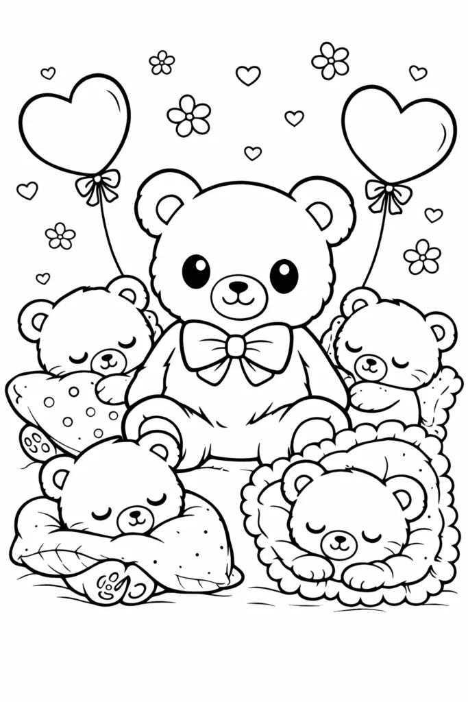 Teddy Bear Coloring Pages Free Printable for Kids - Cute - Design 3