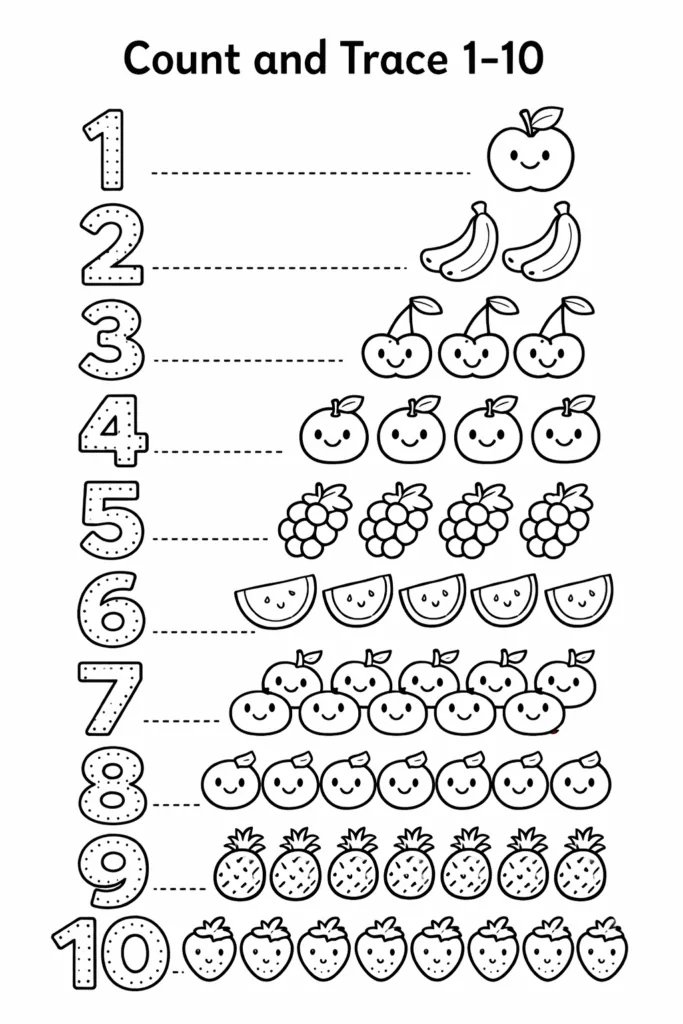Count and Trace Activity Pages Free Printable for - Design 1