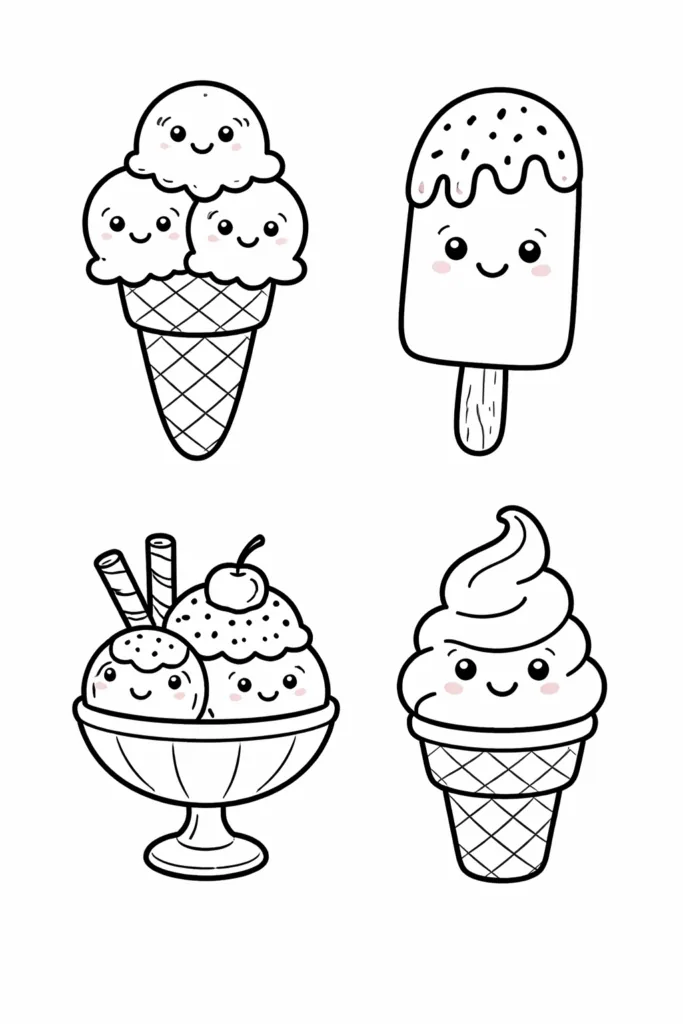 Cute Ice Cream Coloring Pages Free Printable for Kids - Design 3