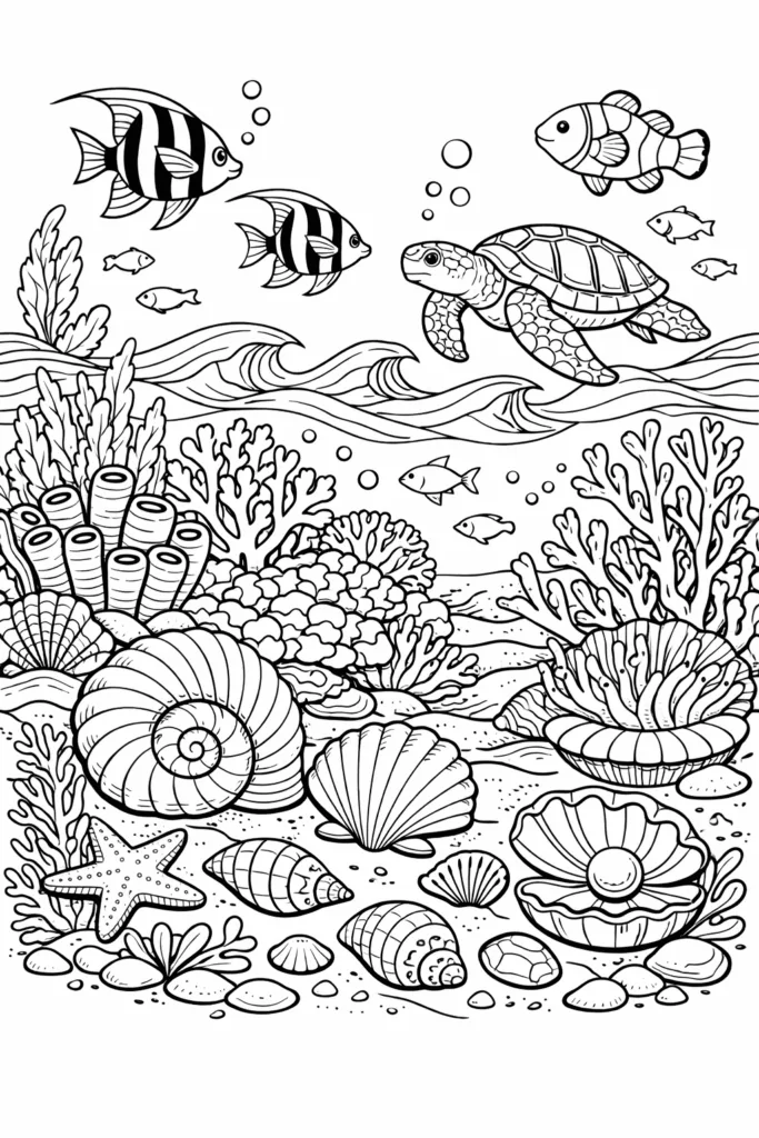 Ocean Relaxation Coloring Page Free Printable - Beautiful - Design 3