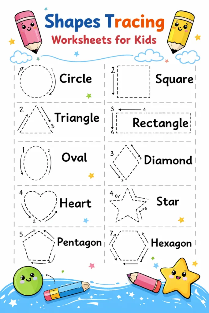 Shapes Tracing Worksheets Free Printable for Kids - Learni - Design 1
