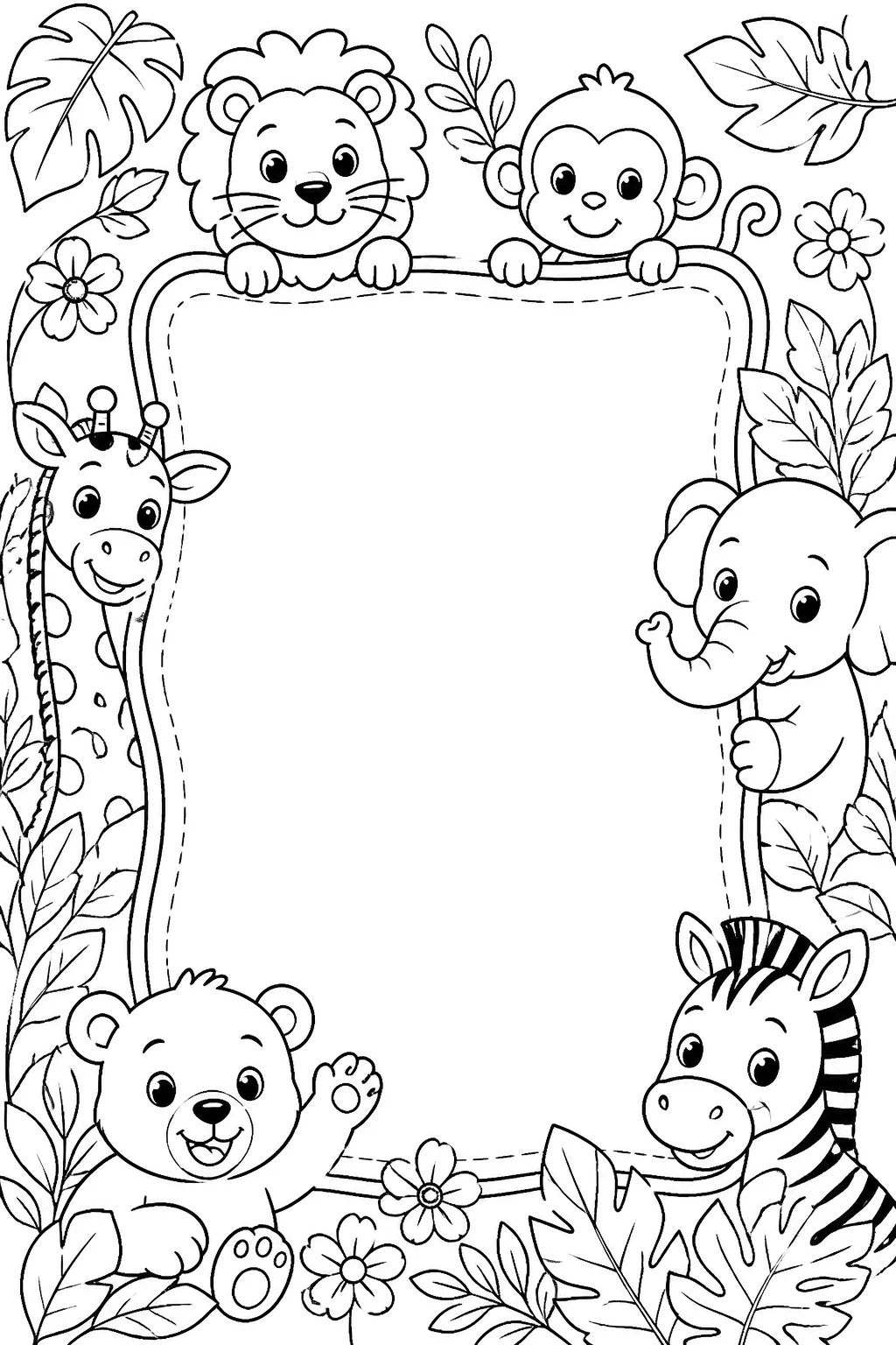 Animals Frame Coloring Pages Free Printable for Kids - Design 1