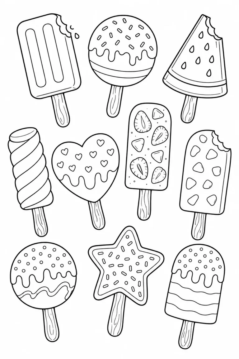 5 Popsicles coloring pages free printable