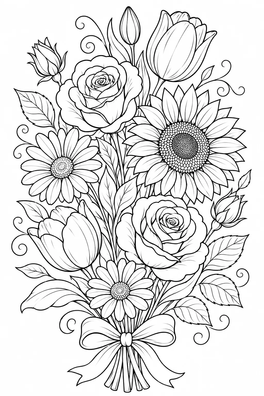 Flowers Coloring Pages Free Printable - Floral Designs - Design 5