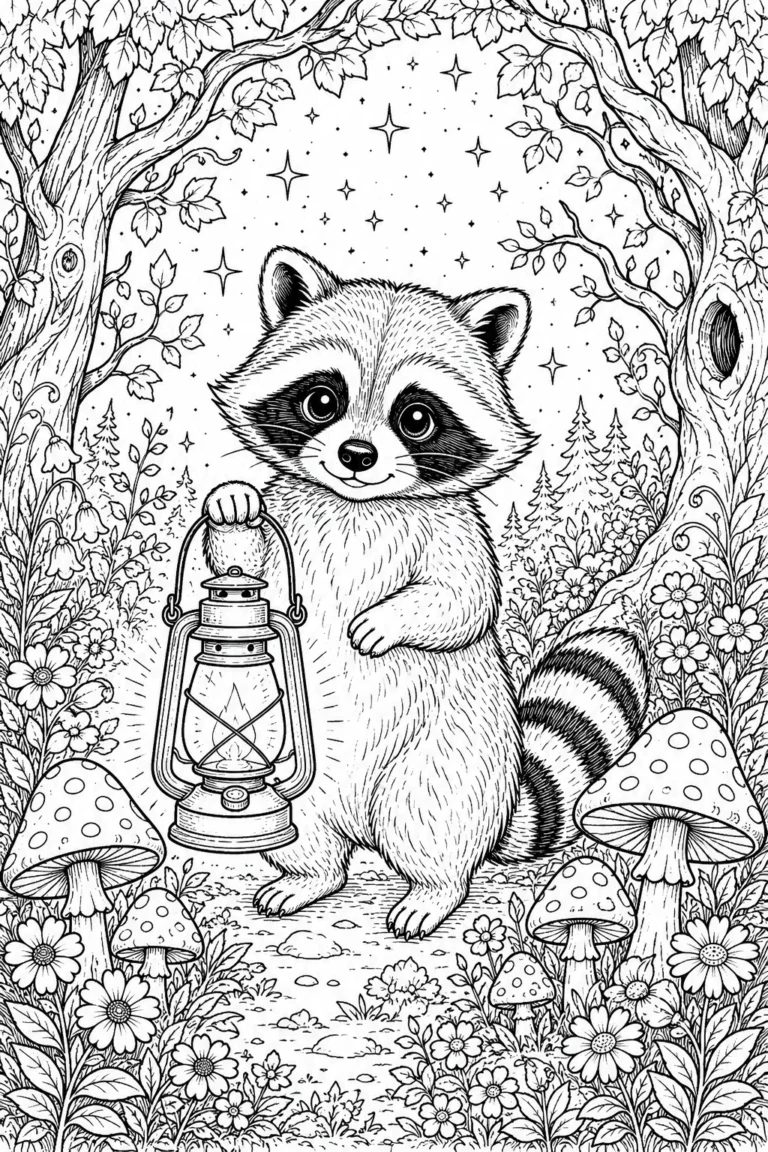 5 Adorable Raccoon coloring pages