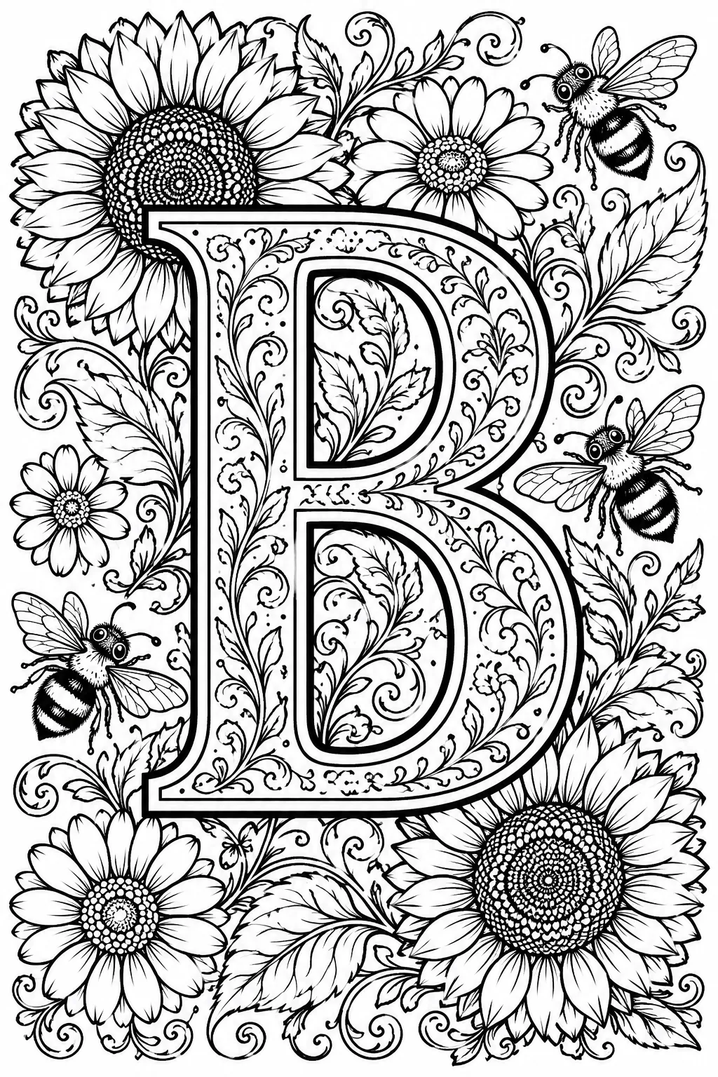 Alphabet Letter B Coloring Pages Free Printable - Creative - Design 1