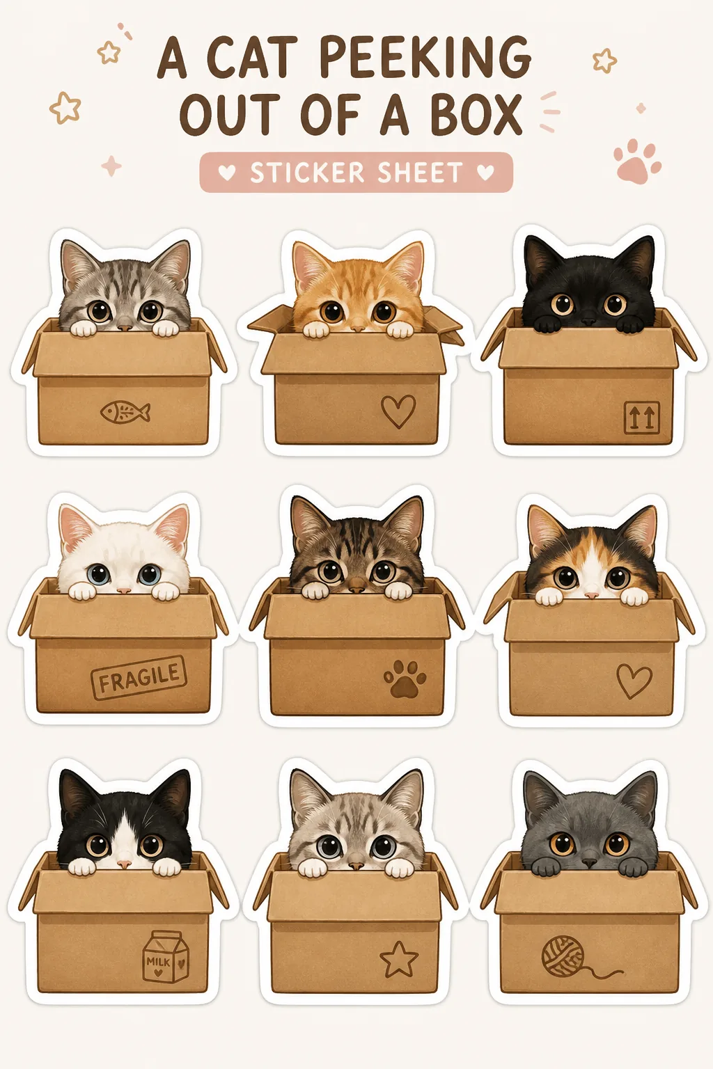 Doodle Stickers Sheets Free Printable - Cute - Design 3