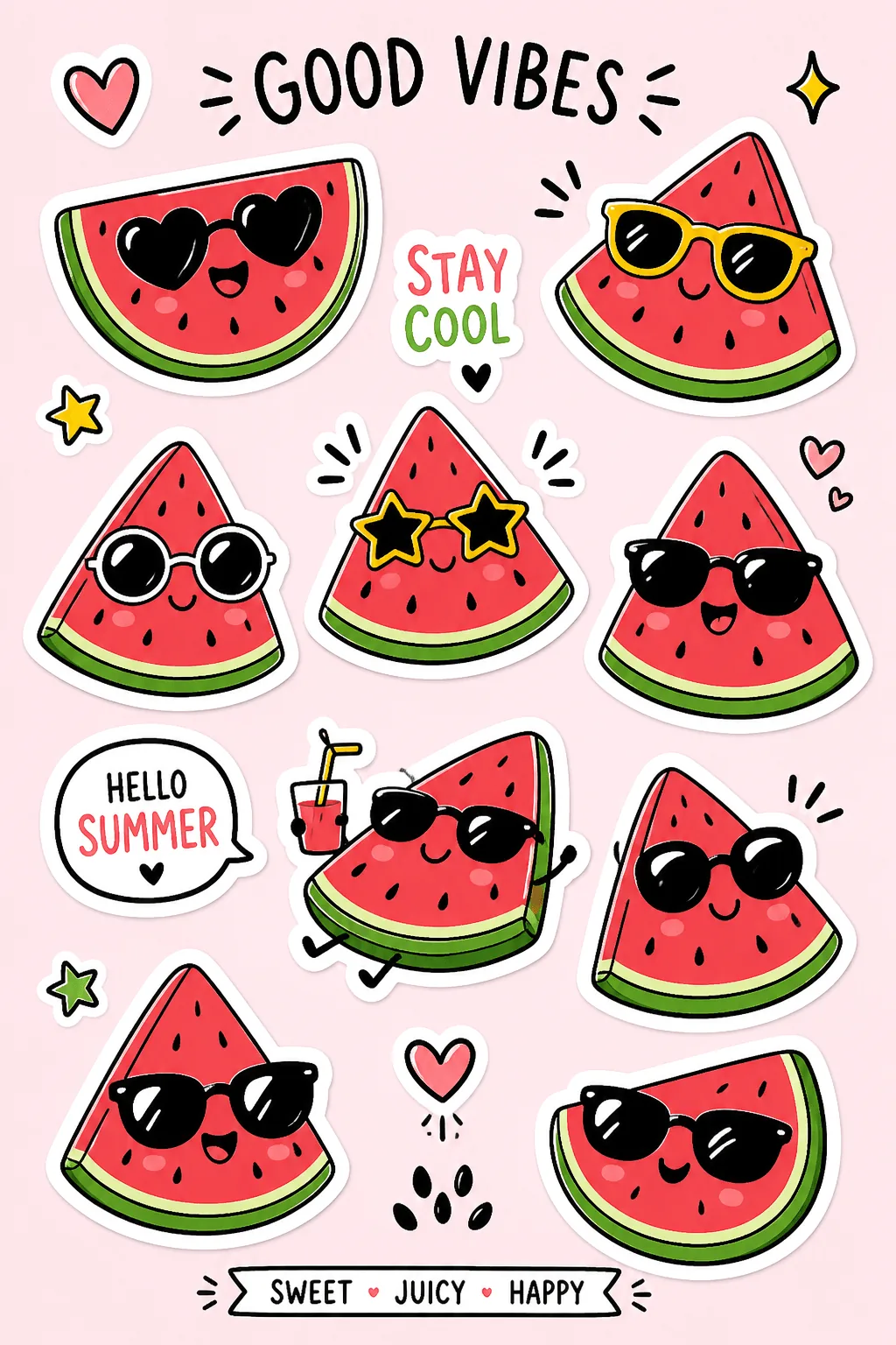 Doodle Stickers Sheets Free Printable - Cute - Design 1