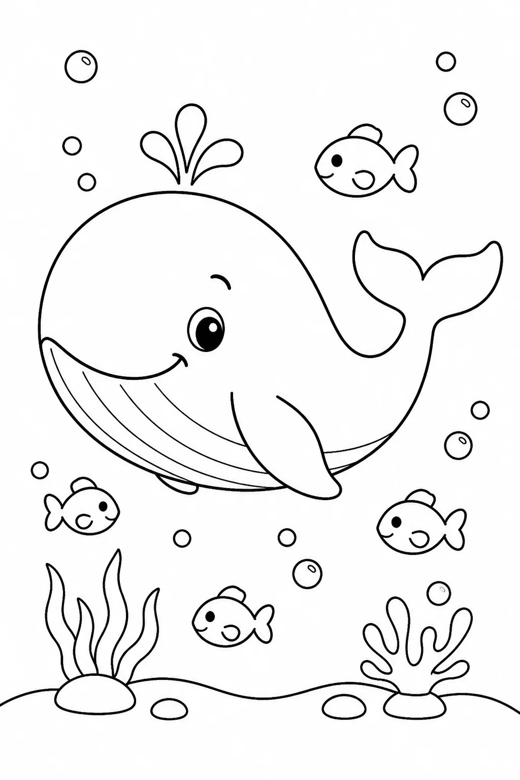 Whale Coloring Pages Free Printable for Kids - Ocean - Design 1