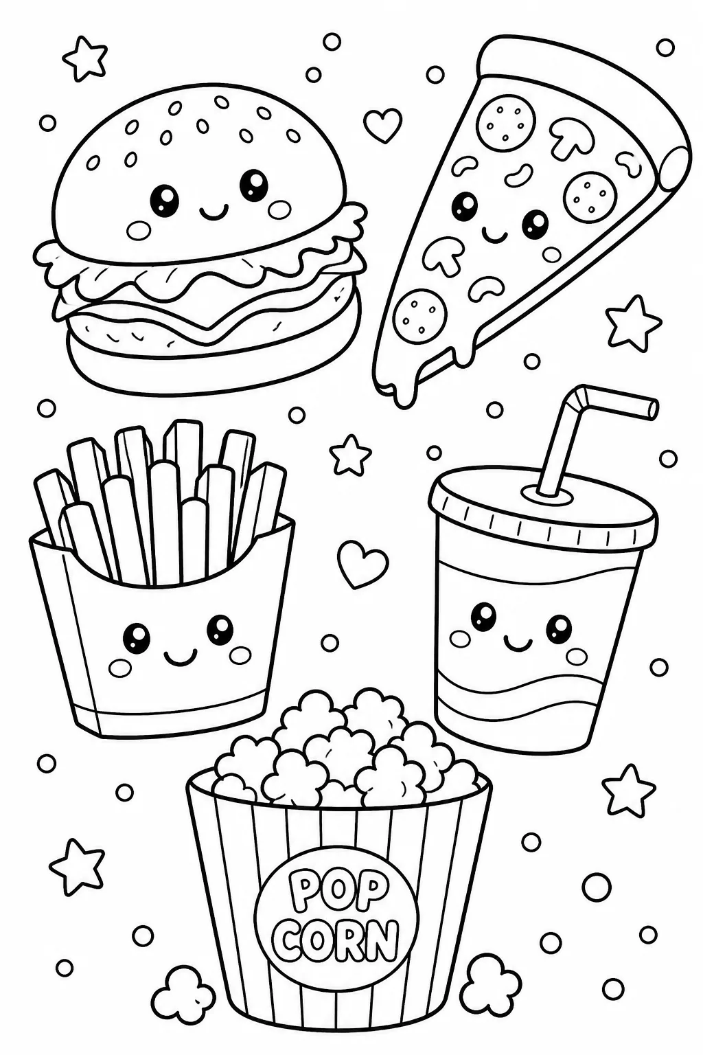 🍔 5 Food Doodle Coloring Pages Free Printable for Kids - Design 1