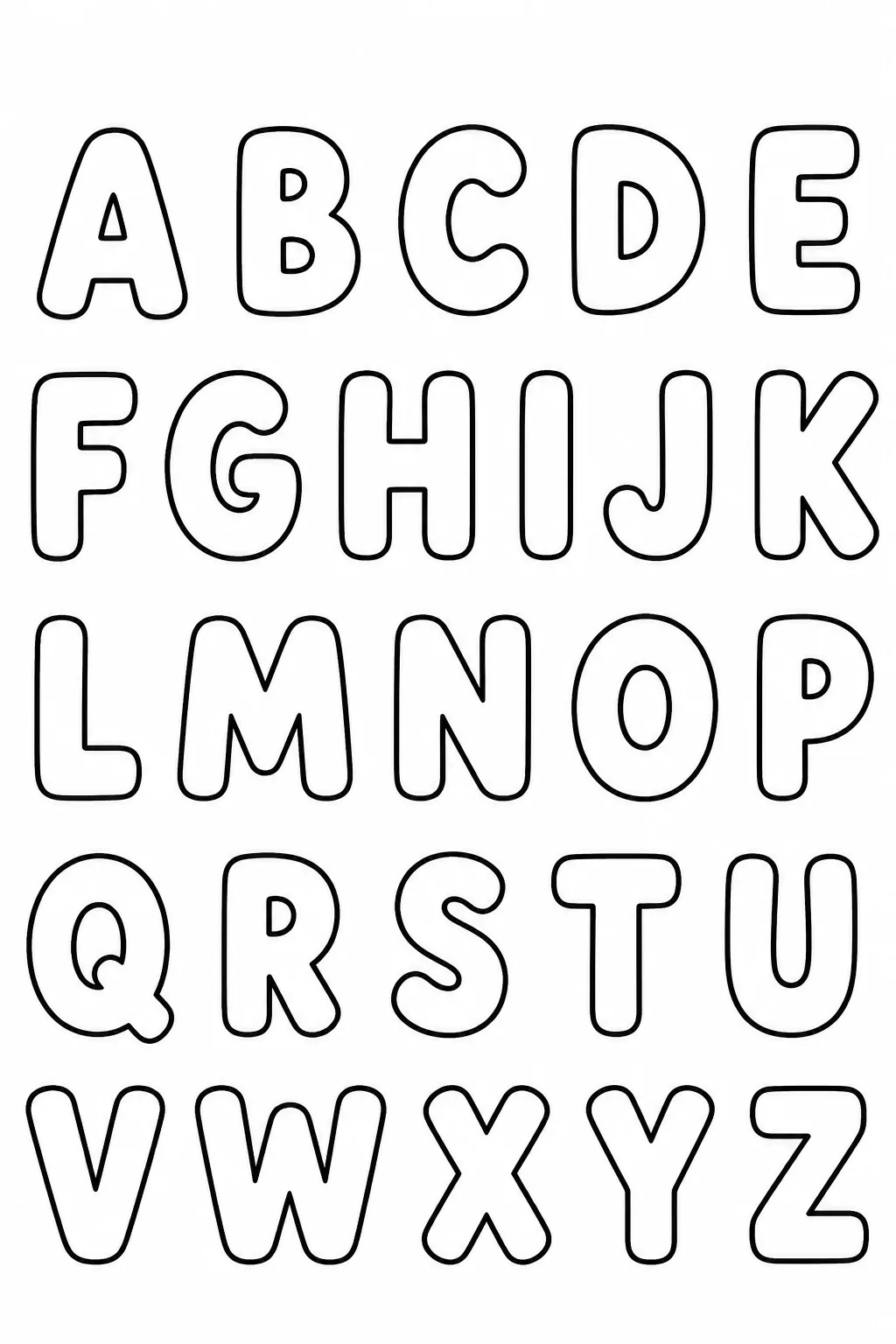 Alphabet Set A to Z Coloring Pages Free Printable - Design 1