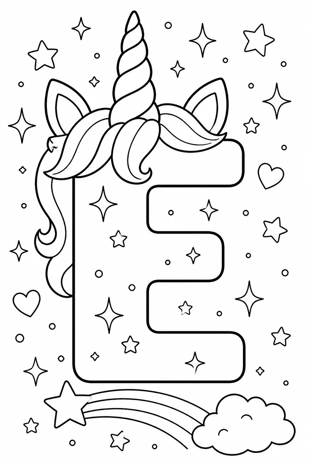 Alphabet Letter E Coloring Pages Free Printable - Design 1