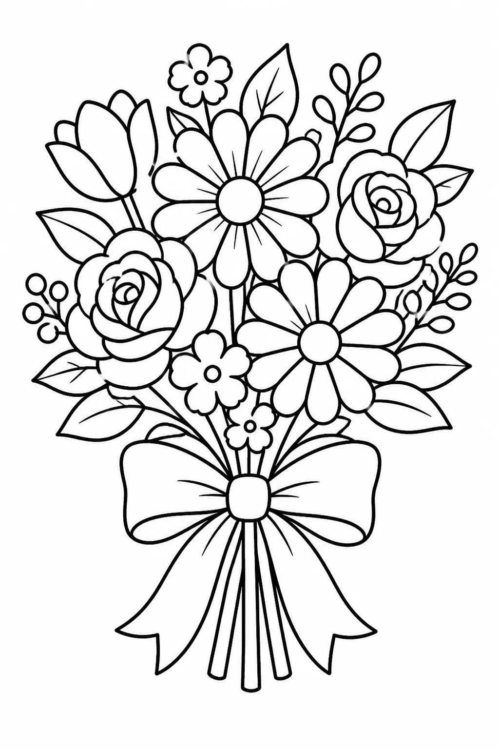 Cute Flower Bouquet Coloring Pages Free Printable - Adorab - Design 1