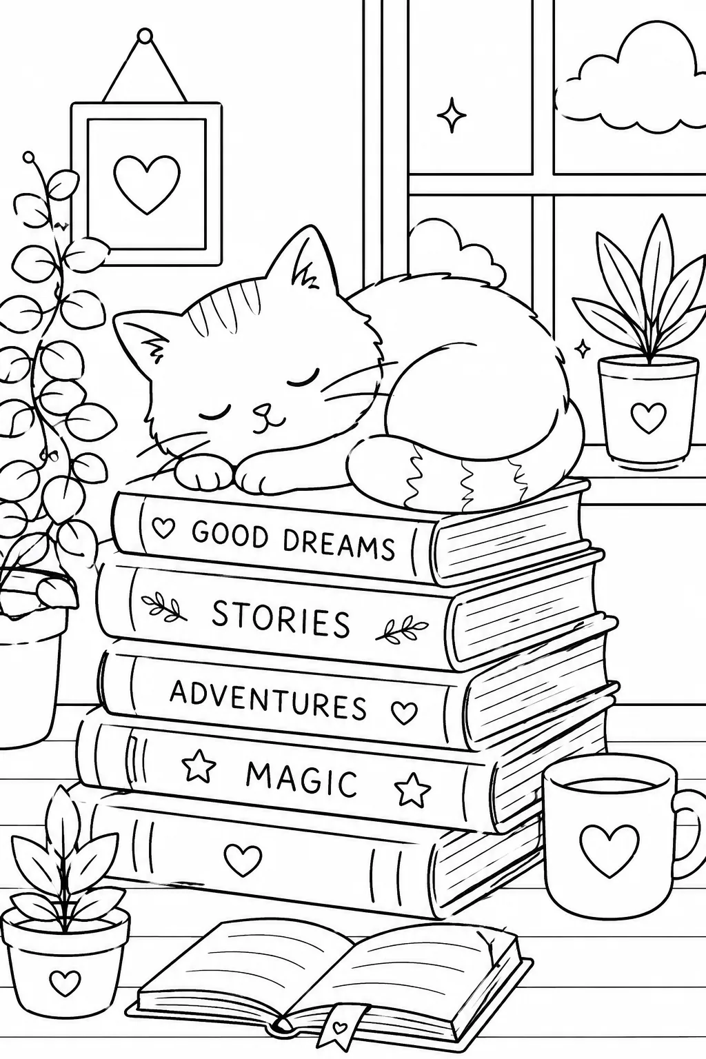 Cute Cat Coloring Pages Free Printable - Design 1