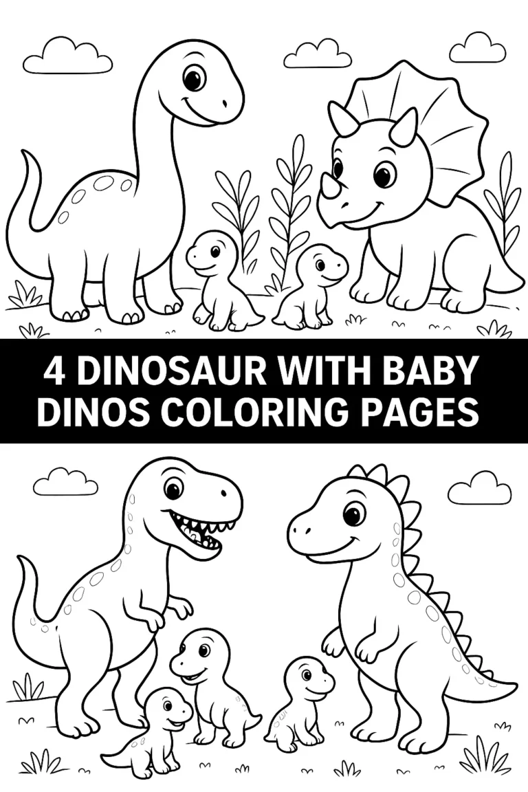 4 Dinosaur With Baby Dinos Coloring Pages for Kids