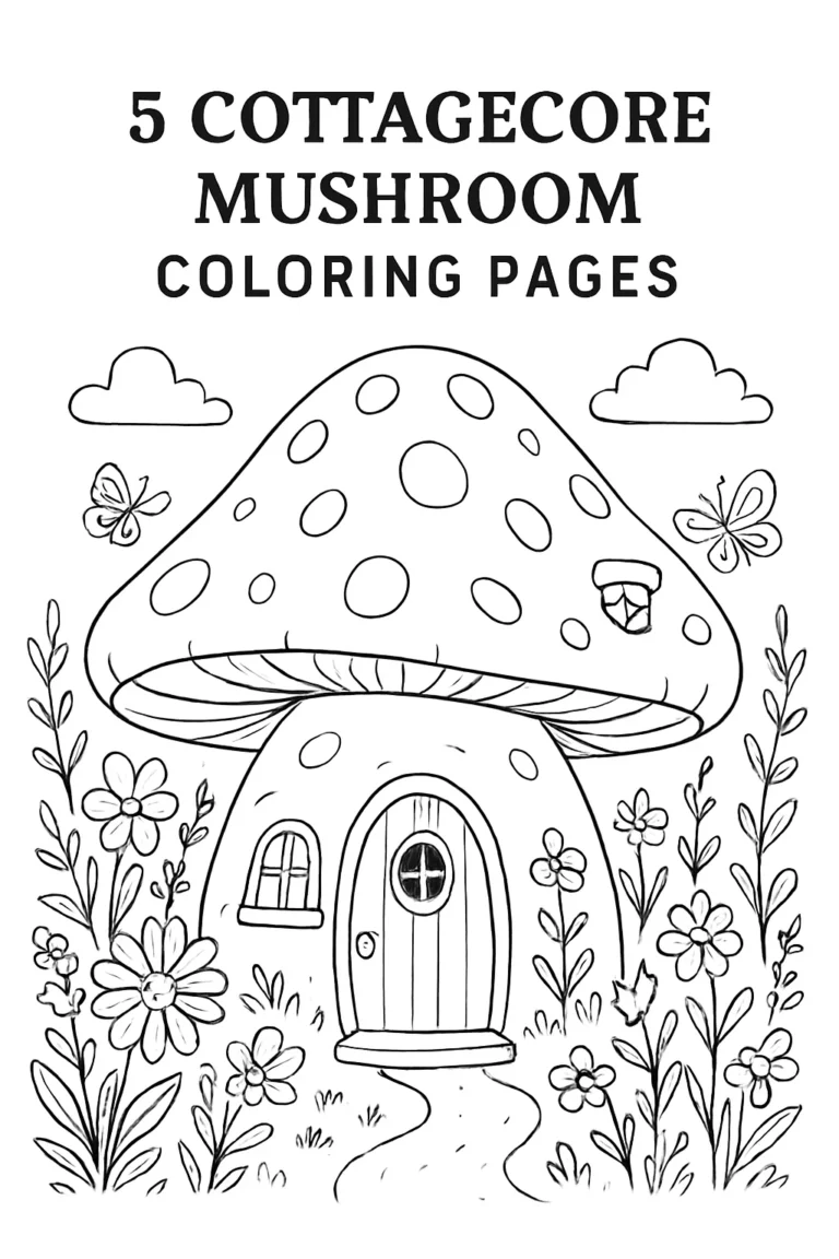 Cottagecore Mushroom House Coloring Pages Free Printable