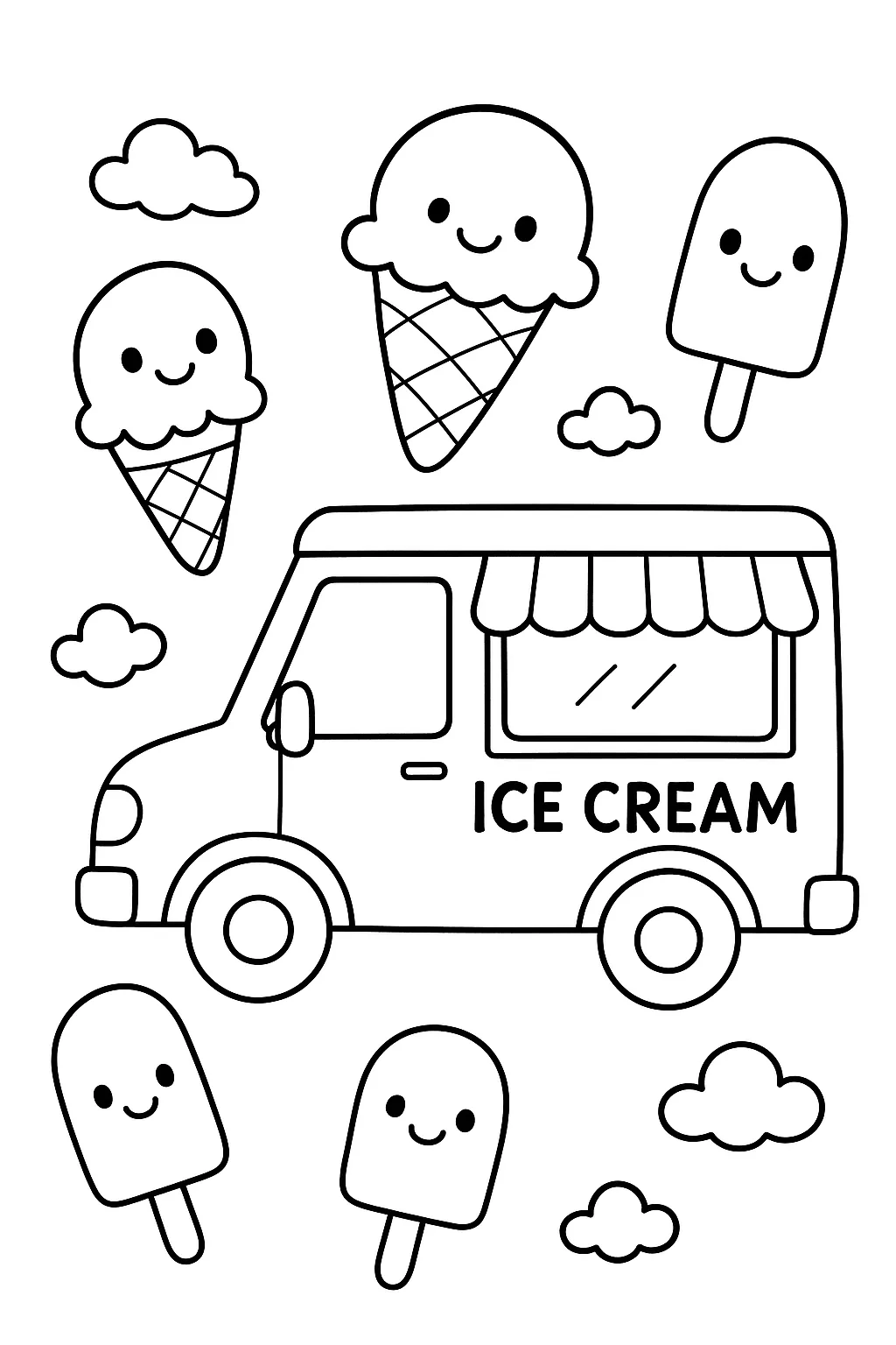Ice Cream Truck Coloring Pages Free Printable – Sweet, Fun & Screen-Free Activities for Kids - Design 1