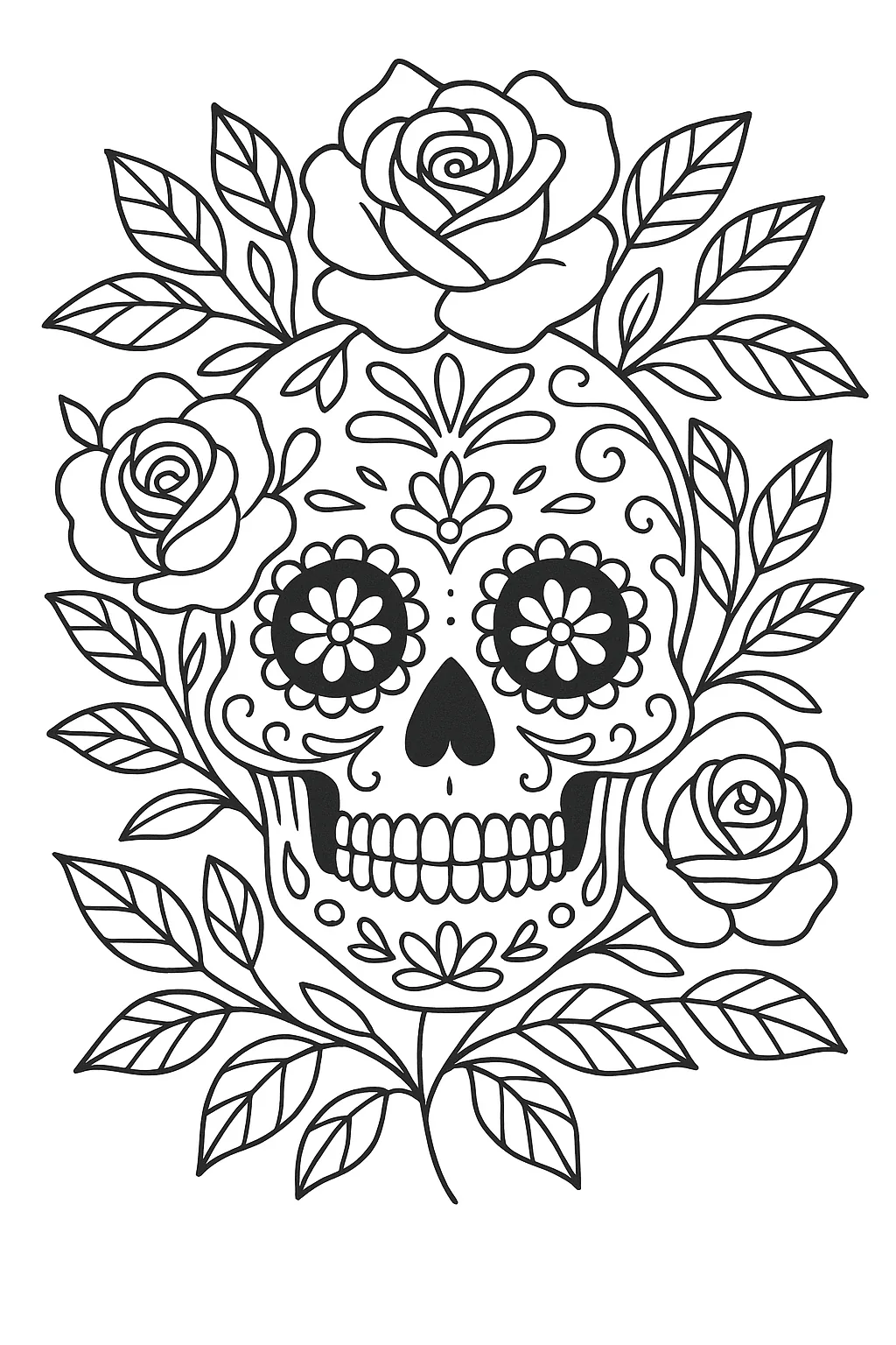 Floral Skull Coloring Pages Free Printable - Design 1